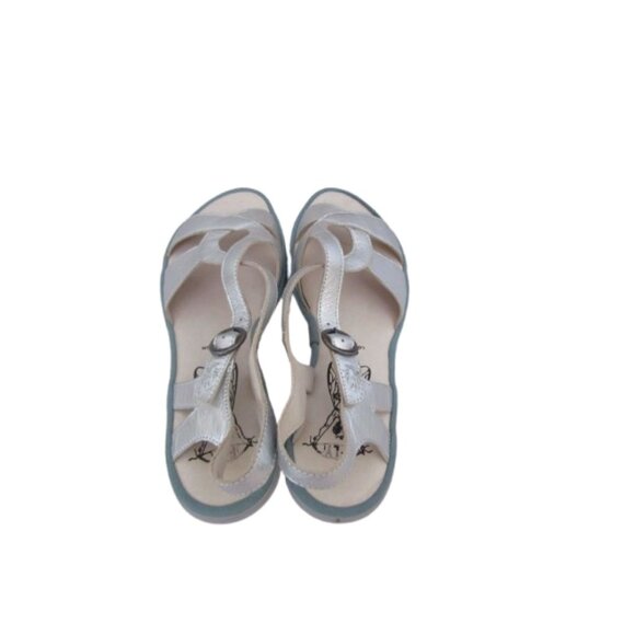 Fly London Cula Silver Leather Sandals Size 41 / US 8 w Box - Picture 4 of 8